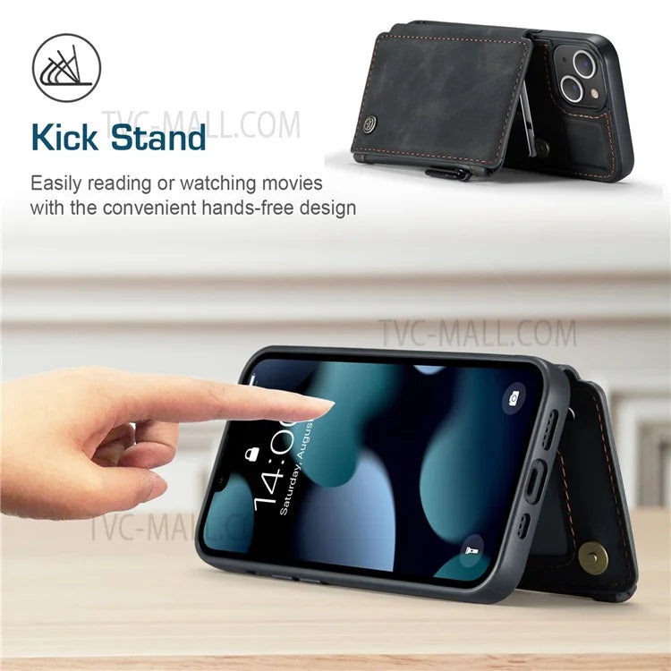 CASEME C20 Series Shockproof Anti-theft Zipper Pocket Wallet Design PU Leather and TPU Back Cover Phone Case for iPhone 13 6.1 inch