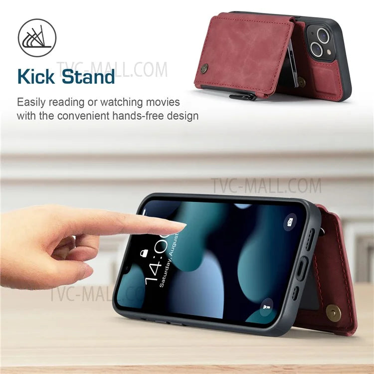 CASEME C20 Series Shockproof Anti-theft Zipper Pocket Wallet Design PU Leather and TPU Back Cover Phone Case for iPhone 13 6.1 inch