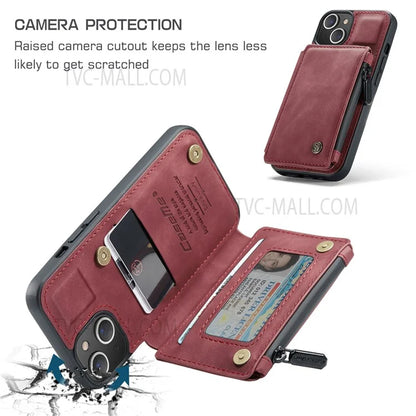 CASEME C20 Series Shockproof Anti-theft Zipper Pocket Wallet Design PU Leather and TPU Back Cover Phone Case for iPhone 13 6.1 inch