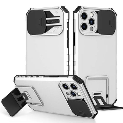 Adjustable Vertical Kickstand Phone Case for iPhone 12 Pro 6.1 inch, TPU + PC Camera Slide Cover Protective Shell