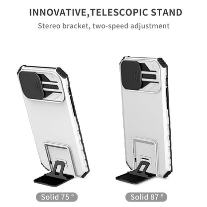 Adjustable Vertical Kickstand Phone Case for iPhone 12 Pro 6.1 inch, TPU + PC Camera Slide Cover Protective Shell