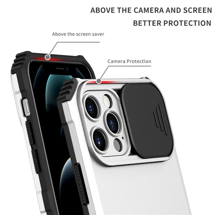 Adjustable Vertical Kickstand Phone Case for iPhone 12 Pro 6.1 inch, TPU + PC Camera Slide Cover Protective Shell