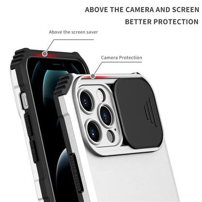 Adjustable Vertical Kickstand Phone Case for iPhone 12 Pro 6.1 inch, TPU + PC Camera Slide Cover Protective Shell