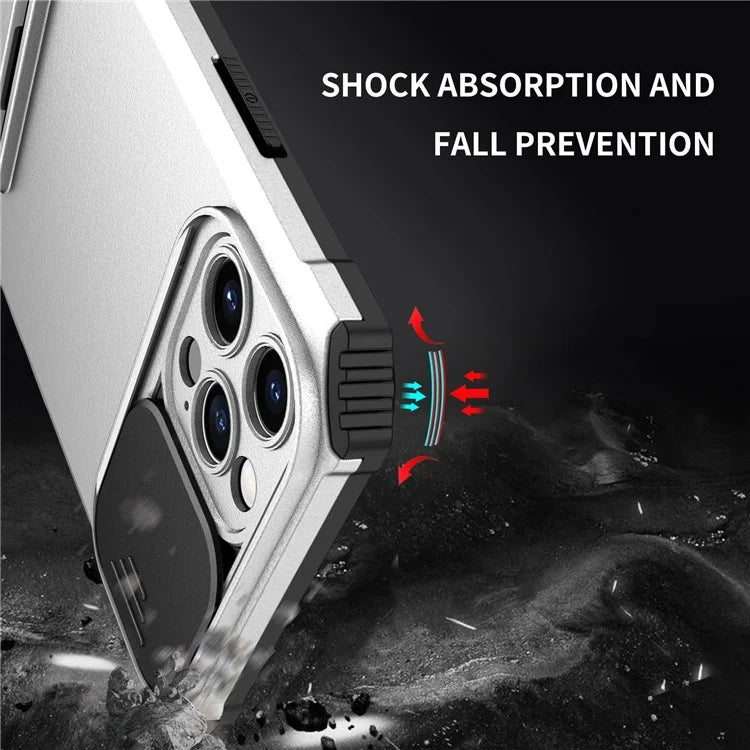 Adjustable Vertical Kickstand Phone Case for iPhone 12 Pro 6.1 inch, TPU + PC Camera Slide Cover Protective Shell