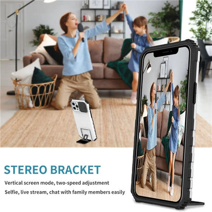 Adjustable Vertical Kickstand Phone Case for iPhone 12 Pro 6.1 inch, TPU + PC Camera Slide Cover Protective Shell