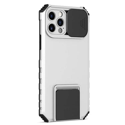 Adjustable Vertical Kickstand Phone Case for iPhone 12 Pro 6.1 inch, TPU + PC Camera Slide Cover Protective Shell