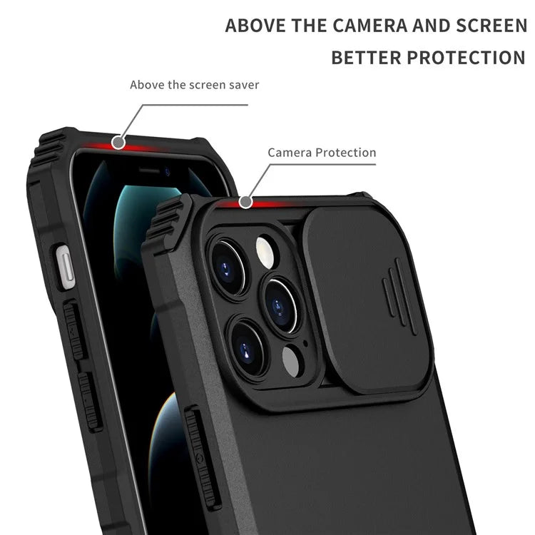Adjustable Vertical Kickstand Phone Case for iPhone 12 Pro 6.1 inch, TPU + PC Camera Slide Cover Protective Shell