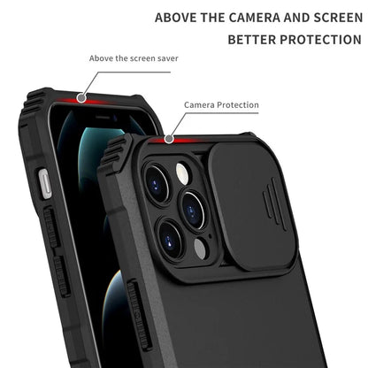 Adjustable Vertical Kickstand Phone Case for iPhone 12 Pro 6.1 inch, TPU + PC Camera Slide Cover Protective Shell