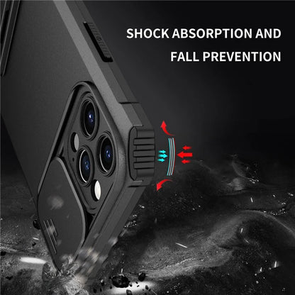 Adjustable Vertical Kickstand Phone Case for iPhone 12 Pro 6.1 inch, TPU + PC Camera Slide Cover Protective Shell