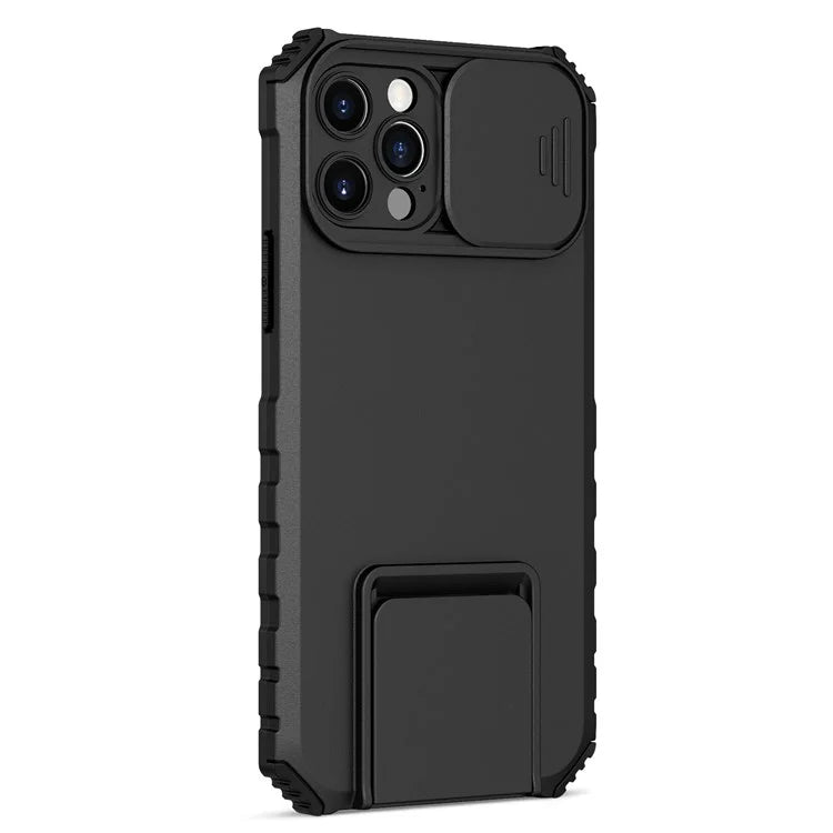 Adjustable Vertical Kickstand Phone Case for iPhone 12 Pro 6.1 inch, TPU + PC Camera Slide Cover Protective Shell