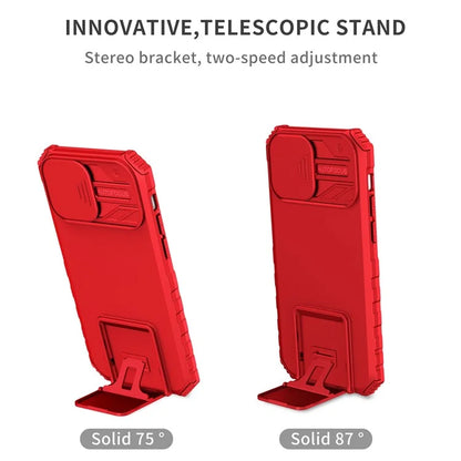 Adjustable Vertical Kickstand Phone Case for iPhone 12 Pro 6.1 inch, TPU + PC Camera Slide Cover Protective Shell