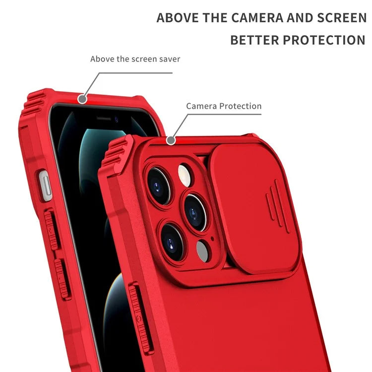 Adjustable Vertical Kickstand Phone Case for iPhone 12 Pro 6.1 inch, TPU + PC Camera Slide Cover Protective Shell