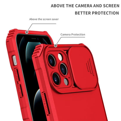 Adjustable Vertical Kickstand Phone Case for iPhone 12 Pro 6.1 inch, TPU + PC Camera Slide Cover Protective Shell