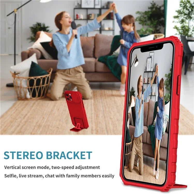 Adjustable Vertical Kickstand Phone Case for iPhone 12 Pro 6.1 inch, TPU + PC Camera Slide Cover Protective Shell