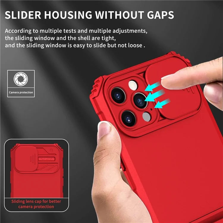 Adjustable Vertical Kickstand Phone Case for iPhone 12 Pro 6.1 inch, TPU + PC Camera Slide Cover Protective Shell