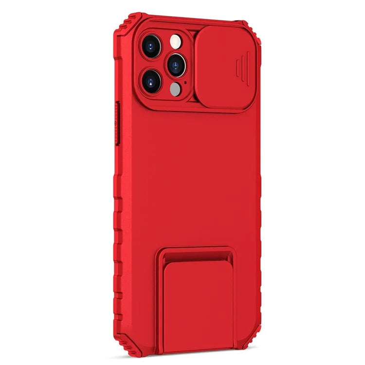 Adjustable Vertical Kickstand Phone Case for iPhone 12 Pro 6.1 inch, TPU + PC Camera Slide Cover Protective Shell
