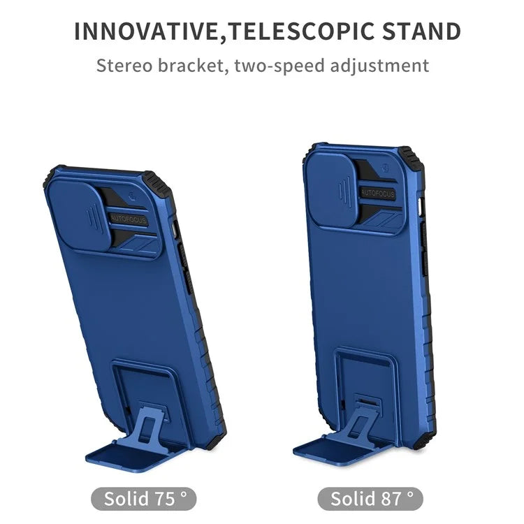 Adjustable Vertical Kickstand Phone Case for iPhone 12 Pro 6.1 inch, TPU + PC Camera Slide Cover Protective Shell