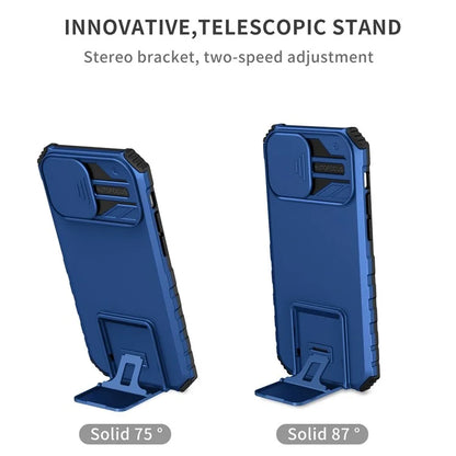 Adjustable Vertical Kickstand Phone Case for iPhone 12 Pro 6.1 inch, TPU + PC Camera Slide Cover Protective Shell