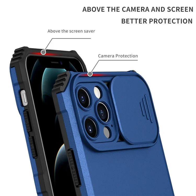 Adjustable Vertical Kickstand Phone Case for iPhone 12 Pro 6.1 inch, TPU + PC Camera Slide Cover Protective Shell