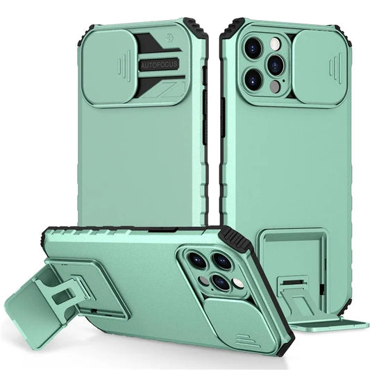 Adjustable Vertical Kickstand Phone Case for iPhone 12 Pro 6.1 inch, TPU + PC Camera Slide Cover Protective Shell