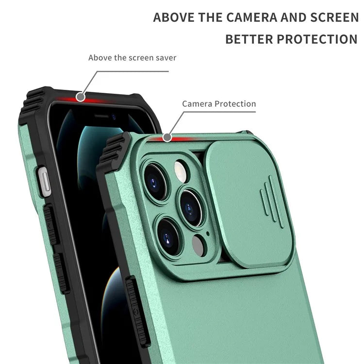 Adjustable Vertical Kickstand Phone Case for iPhone 12 Pro 6.1 inch, TPU + PC Camera Slide Cover Protective Shell