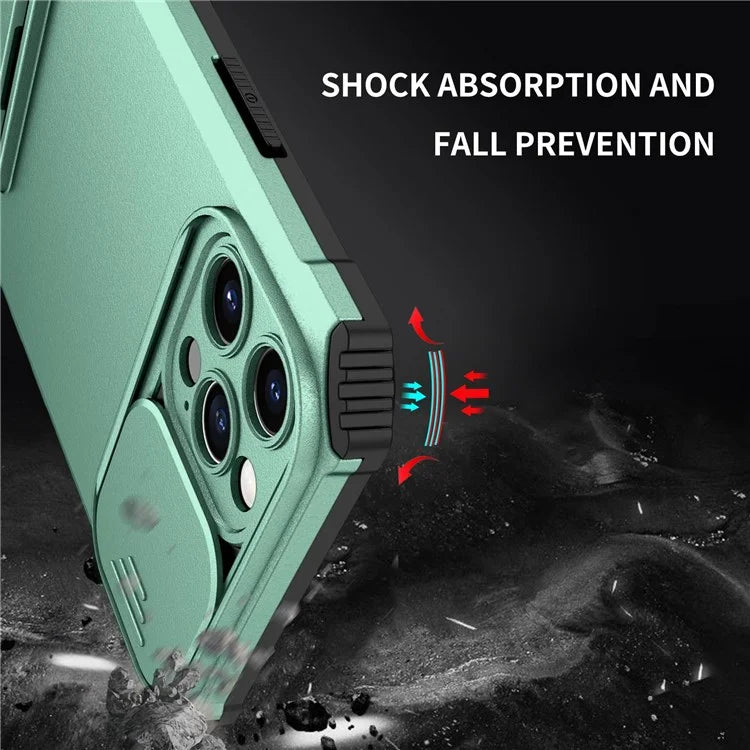 Adjustable Vertical Kickstand Phone Case for iPhone 12 Pro 6.1 inch, TPU + PC Camera Slide Cover Protective Shell