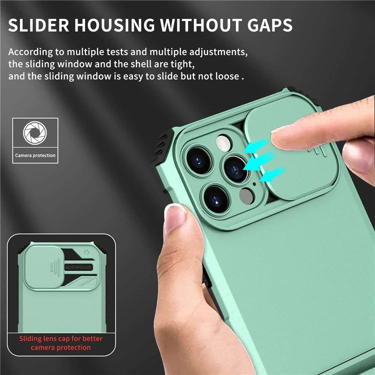 Adjustable Vertical Kickstand Phone Case for iPhone 12 Pro 6.1 inch, TPU + PC Camera Slide Cover Protective Shell