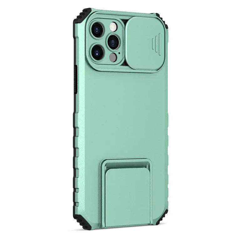 Adjustable Vertical Kickstand Phone Case for iPhone 12 Pro 6.1 inch, TPU + PC Camera Slide Cover Protective Shell
