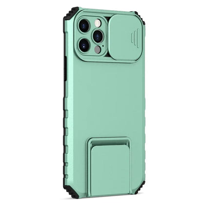 Adjustable Vertical Kickstand Phone Case for iPhone 12 Pro 6.1 inch, TPU + PC Camera Slide Cover Protective Shell