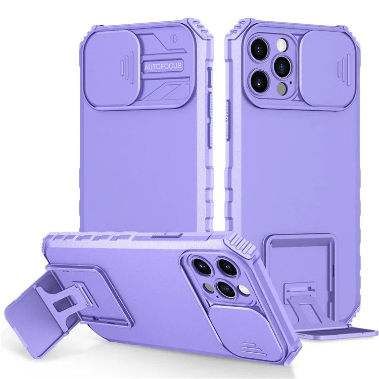 Adjustable Vertical Kickstand Phone Case for iPhone 12 Pro 6.1 inch, TPU + PC Camera Slide Cover Protective Shell