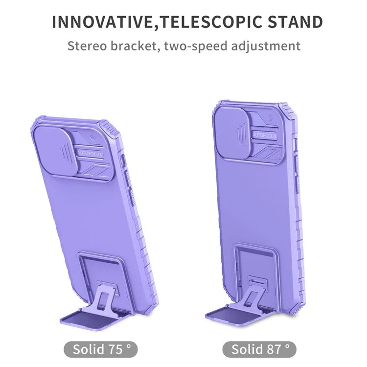 Adjustable Vertical Kickstand Phone Case for iPhone 12 Pro 6.1 inch, TPU + PC Camera Slide Cover Protective Shell