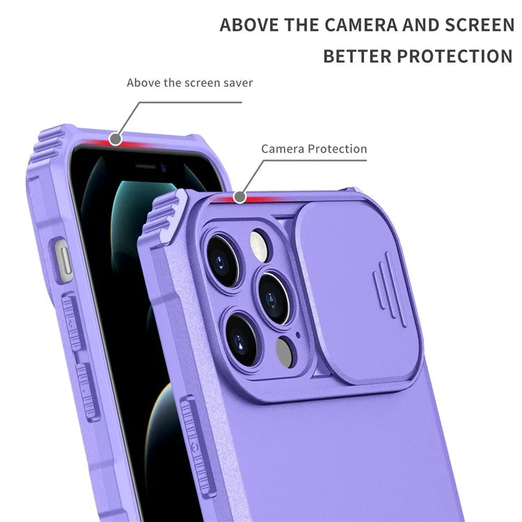 Adjustable Vertical Kickstand Phone Case for iPhone 12 Pro 6.1 inch, TPU + PC Camera Slide Cover Protective Shell