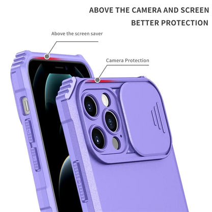 Adjustable Vertical Kickstand Phone Case for iPhone 12 Pro 6.1 inch, TPU + PC Camera Slide Cover Protective Shell