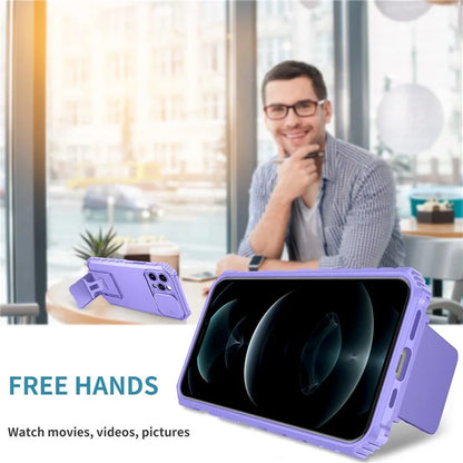 Adjustable Vertical Kickstand Phone Case for iPhone 12 Pro 6.1 inch, TPU + PC Camera Slide Cover Protective Shell