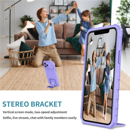 Adjustable Vertical Kickstand Phone Case for iPhone 12 Pro 6.1 inch, TPU + PC Camera Slide Cover Protective Shell