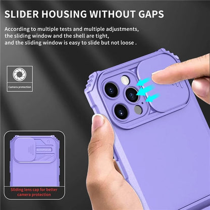 Adjustable Vertical Kickstand Phone Case for iPhone 12 Pro 6.1 inch, TPU + PC Camera Slide Cover Protective Shell
