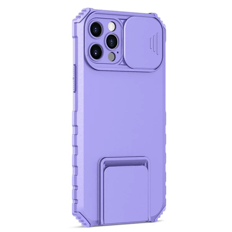 Adjustable Vertical Kickstand Phone Case for iPhone 12 Pro 6.1 inch, TPU + PC Camera Slide Cover Protective Shell