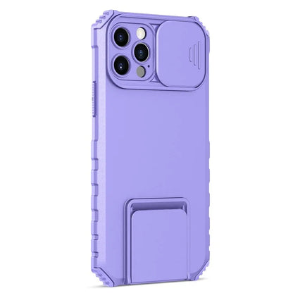 Adjustable Vertical Kickstand Phone Case for iPhone 12 Pro 6.1 inch, TPU + PC Camera Slide Cover Protective Shell