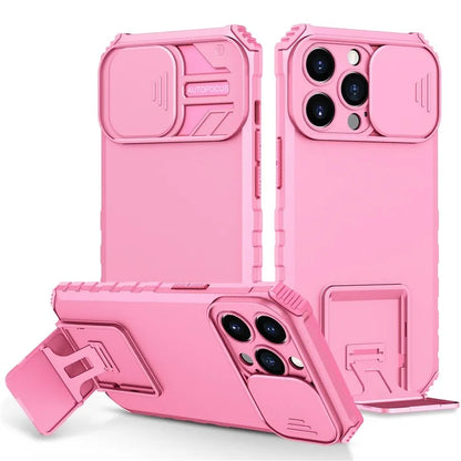 For iPhone 13 Pro 6.1 inch Camera Slider Design Adjustable Vertical Kickstand Phone Case PC + TPU Protective Cover