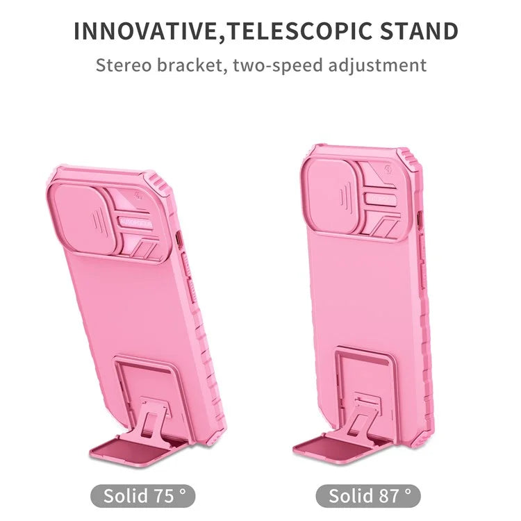 For iPhone 13 Pro 6.1 inch Camera Slider Design Adjustable Vertical Kickstand Phone Case PC + TPU Protective Cover
