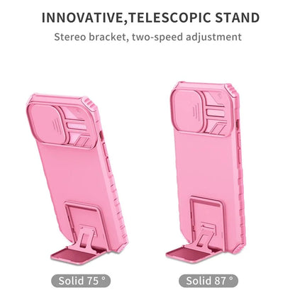 For iPhone 13 Pro 6.1 inch Camera Slider Design Adjustable Vertical Kickstand Phone Case PC + TPU Protective Cover