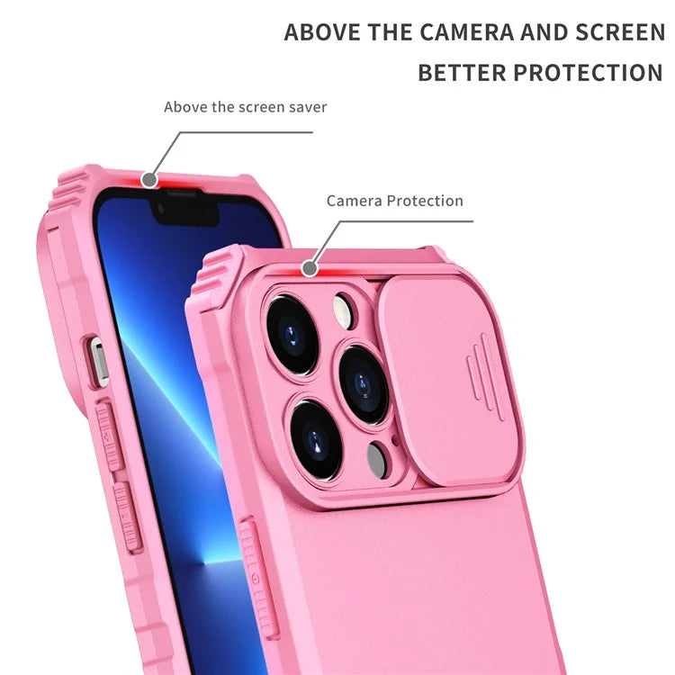 For iPhone 13 Pro 6.1 inch Camera Slider Design Adjustable Vertical Kickstand Phone Case PC + TPU Protective Cover