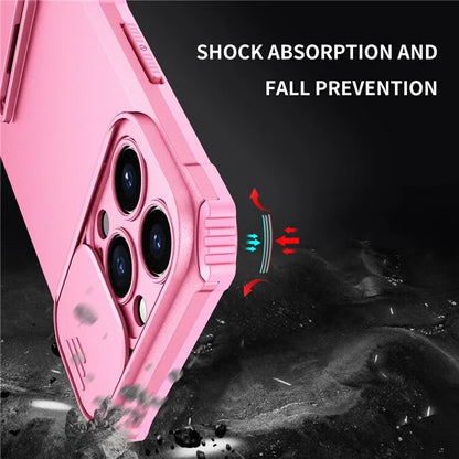 For iPhone 13 Pro 6.1 inch Camera Slider Design Adjustable Vertical Kickstand Phone Case PC + TPU Protective Cover