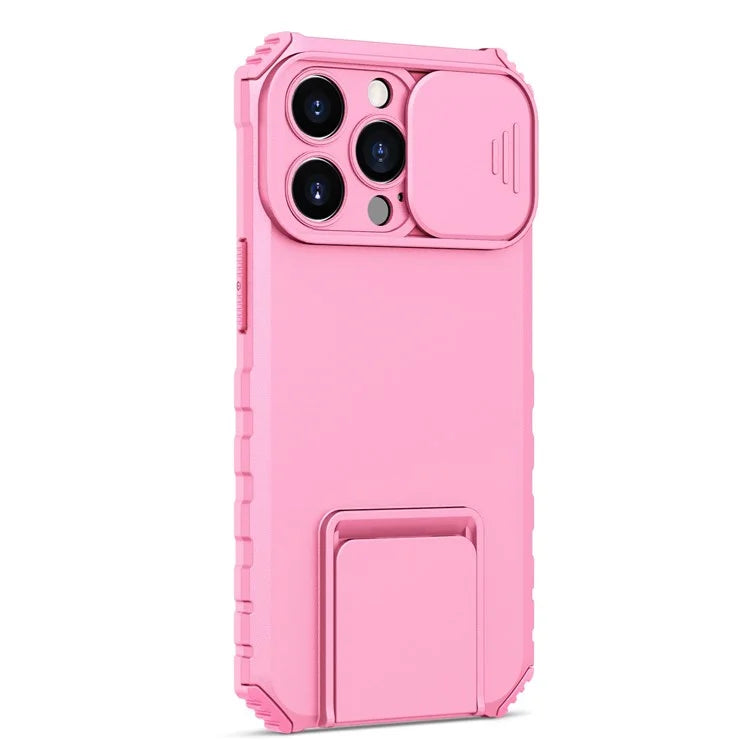 For iPhone 13 Pro 6.1 inch Camera Slider Design Adjustable Vertical Kickstand Phone Case PC + TPU Protective Cover