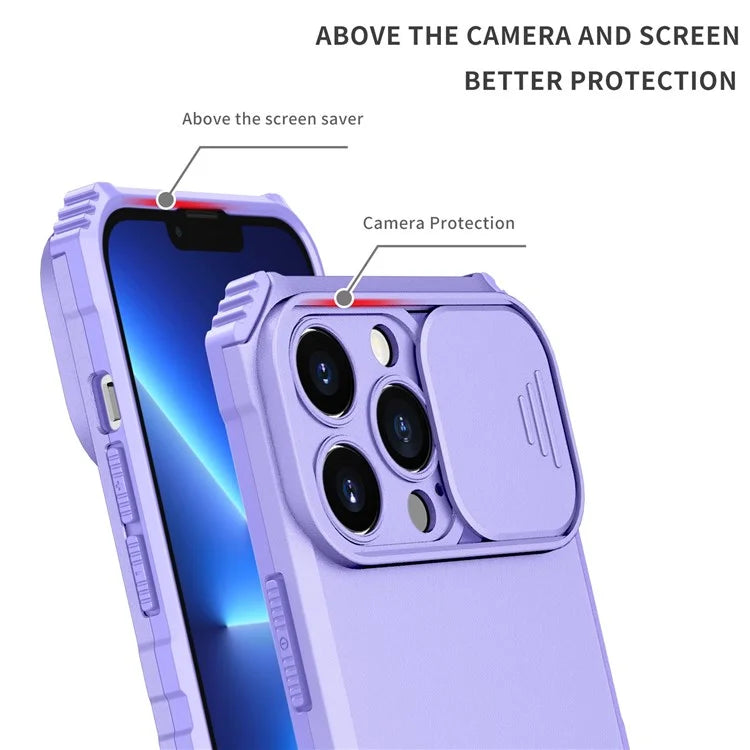 For iPhone 13 Pro 6.1 inch Camera Slider Design Adjustable Vertical Kickstand Phone Case PC + TPU Protective Cover