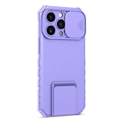 For iPhone 13 Pro 6.1 inch Camera Slider Design Adjustable Vertical Kickstand Phone Case PC + TPU Protective Cover