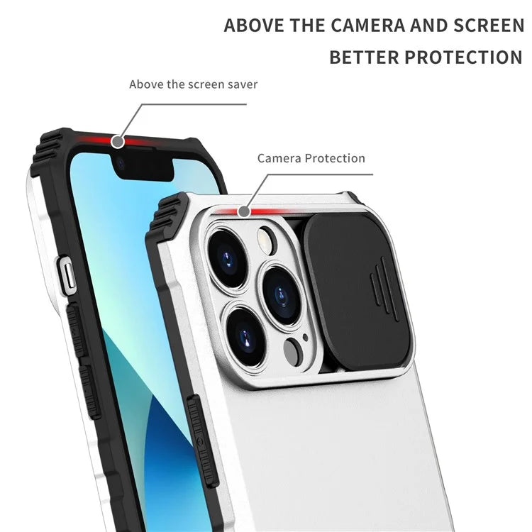 For iPhone 13 Pro Max 6.7 inch Adjustable Vertical Kickstand PC + TPU Case Camera Sliding Cover Phone Shell