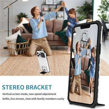 For iPhone 13 Pro Max 6.7 inch Adjustable Vertical Kickstand PC + TPU Case Camera Sliding Cover Phone Shell