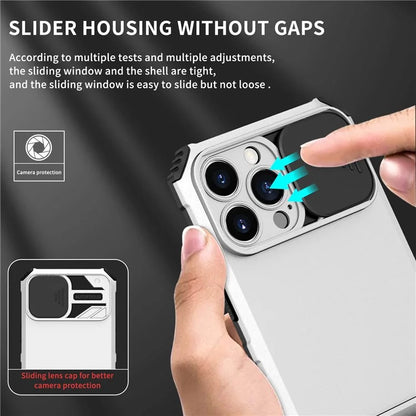 For iPhone 13 Pro Max 6.7 inch Adjustable Vertical Kickstand PC + TPU Case Camera Sliding Cover Phone Shell