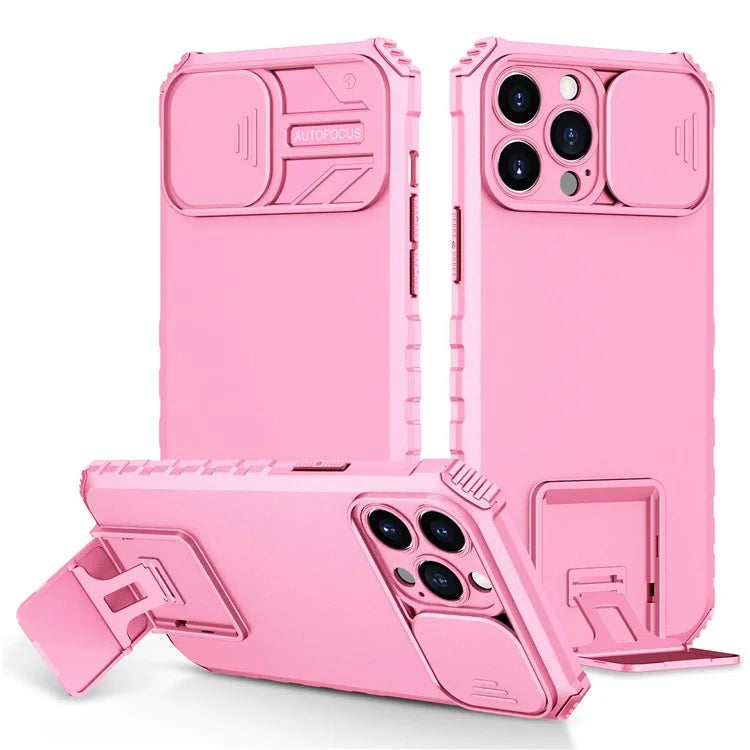 For iPhone 13 Pro Max 6.7 inch Adjustable Vertical Kickstand PC + TPU Case Camera Sliding Cover Phone Shell